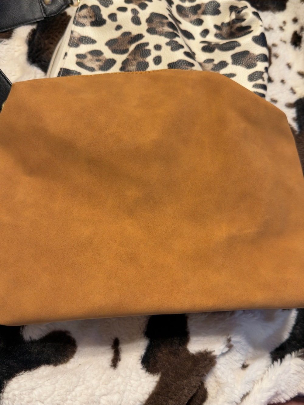 Classic Cognac Faux Leather Zip Pouch